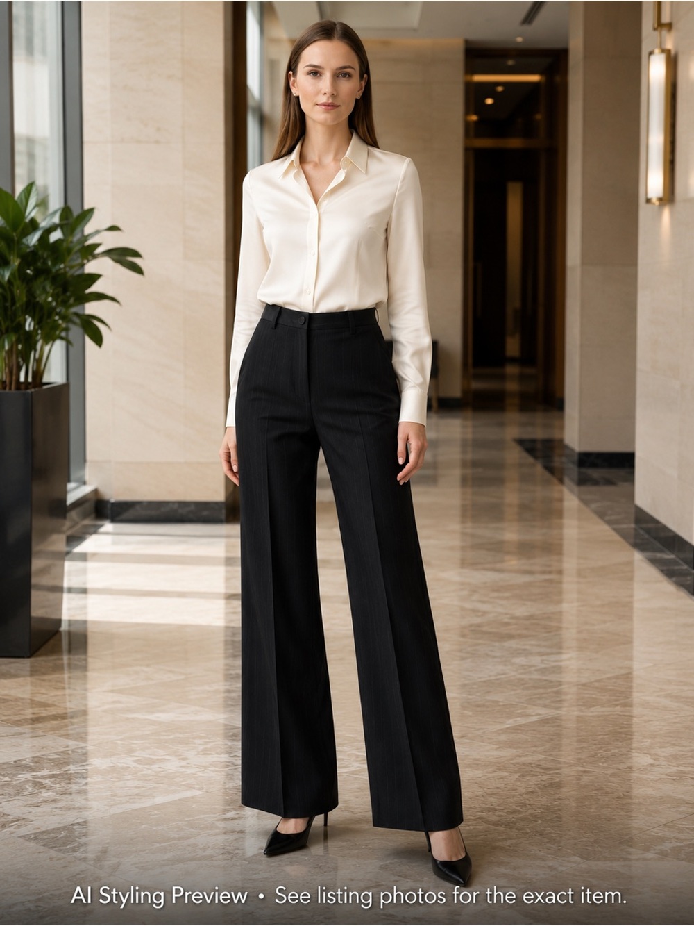 Rebecca Taylor Black Pinstripe Wool Blend Wide Leg Career Trousers US 0